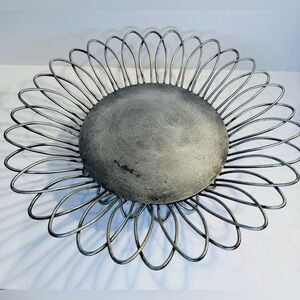 Vintage Silver Wire Flower Design Fruit Bowl 12” Wide